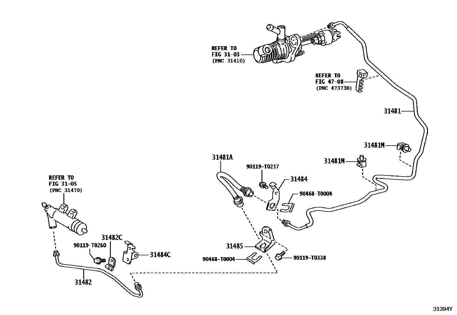 Toyota YARIS 离合器踏板和挠性软管 EPC diagram — 31394Y