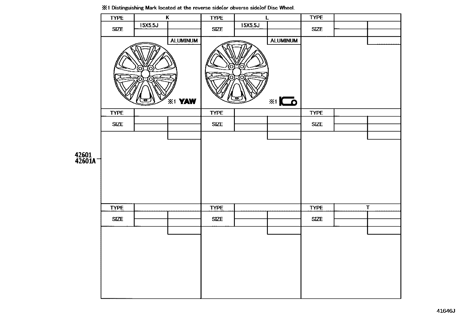 Toyota YARIS 车轮和车轮盖 EPC diagram — 41646J