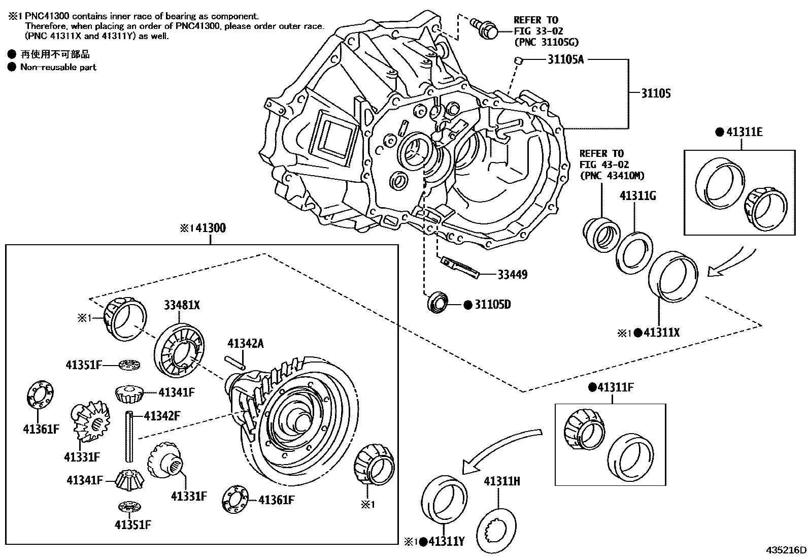 Toyota YARIS 前桥壳和差速器 EPC diagram — 435216D