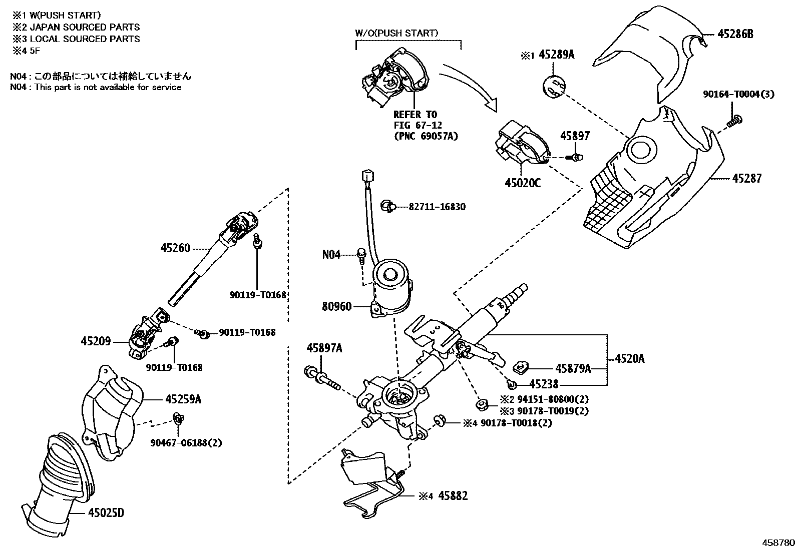 Toyota YARIS Steering Column & Shaft EPC diagram — 458780