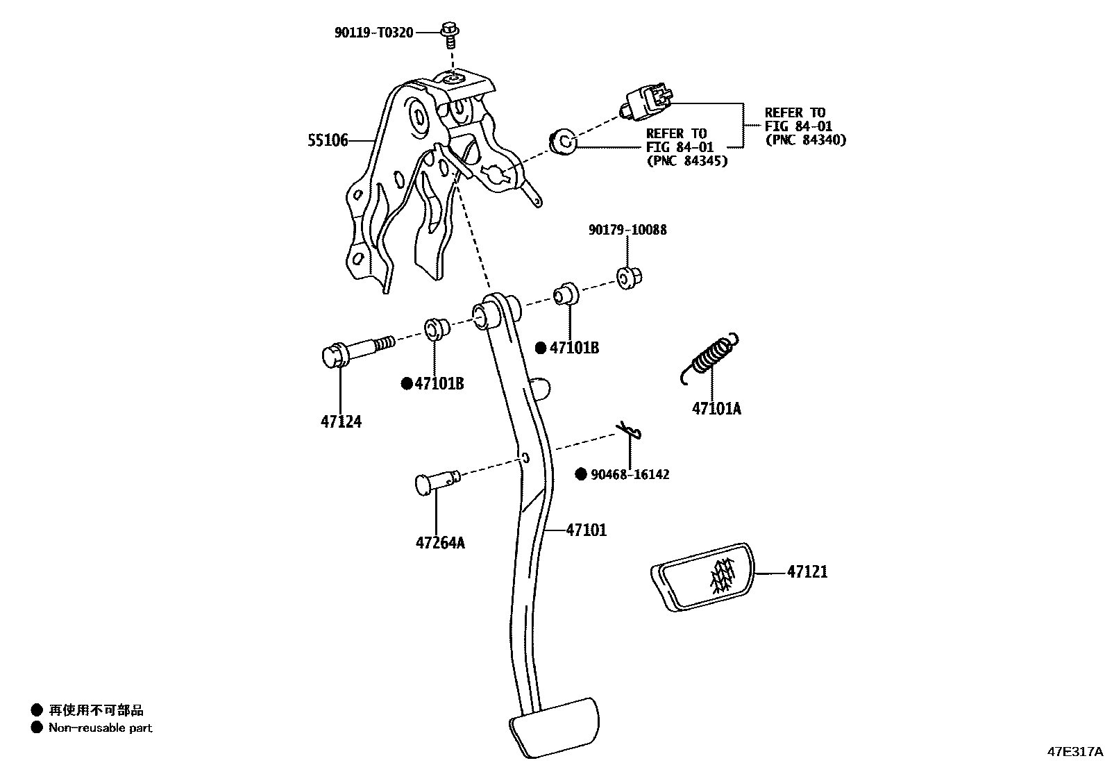 Toyota YARIS Brake Pedal & Bracket EPC diagram — 47E317A