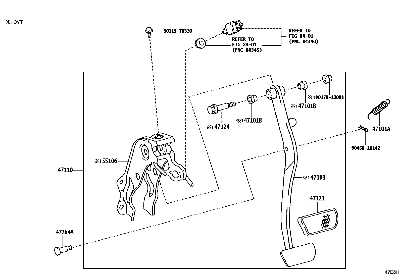 Toyota YARIS Brake Pedal & Bracket EPC diagram — 47E6II