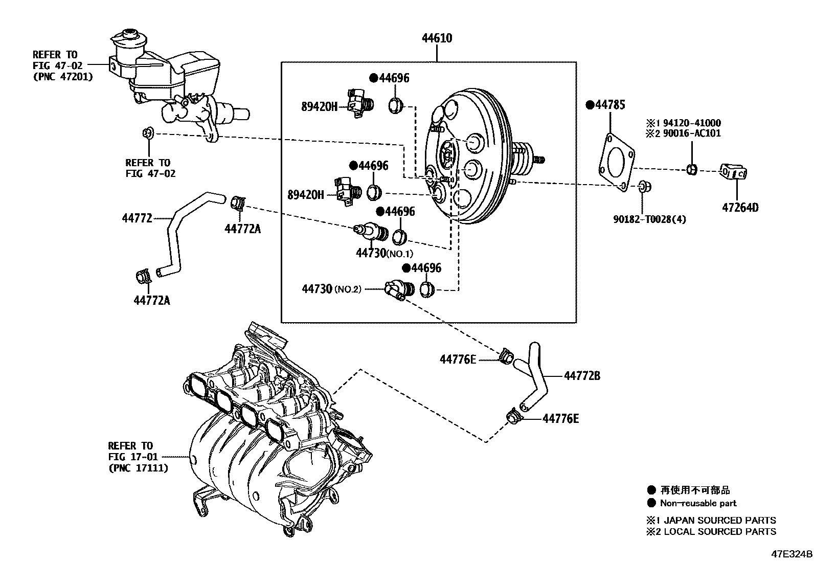 Toyota YARIS 制动助力器和真空管 EPC diagram — 47E324B