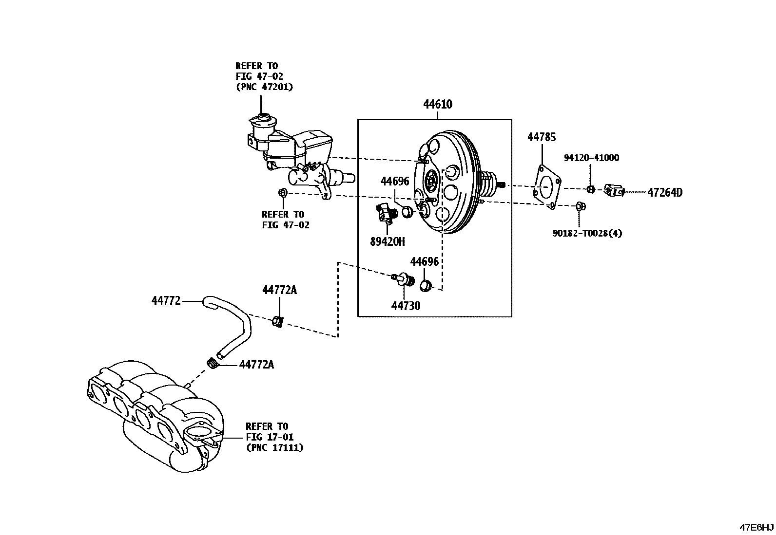 Toyota YARIS 制动助力器和真空管 EPC diagram — 47E6HJ