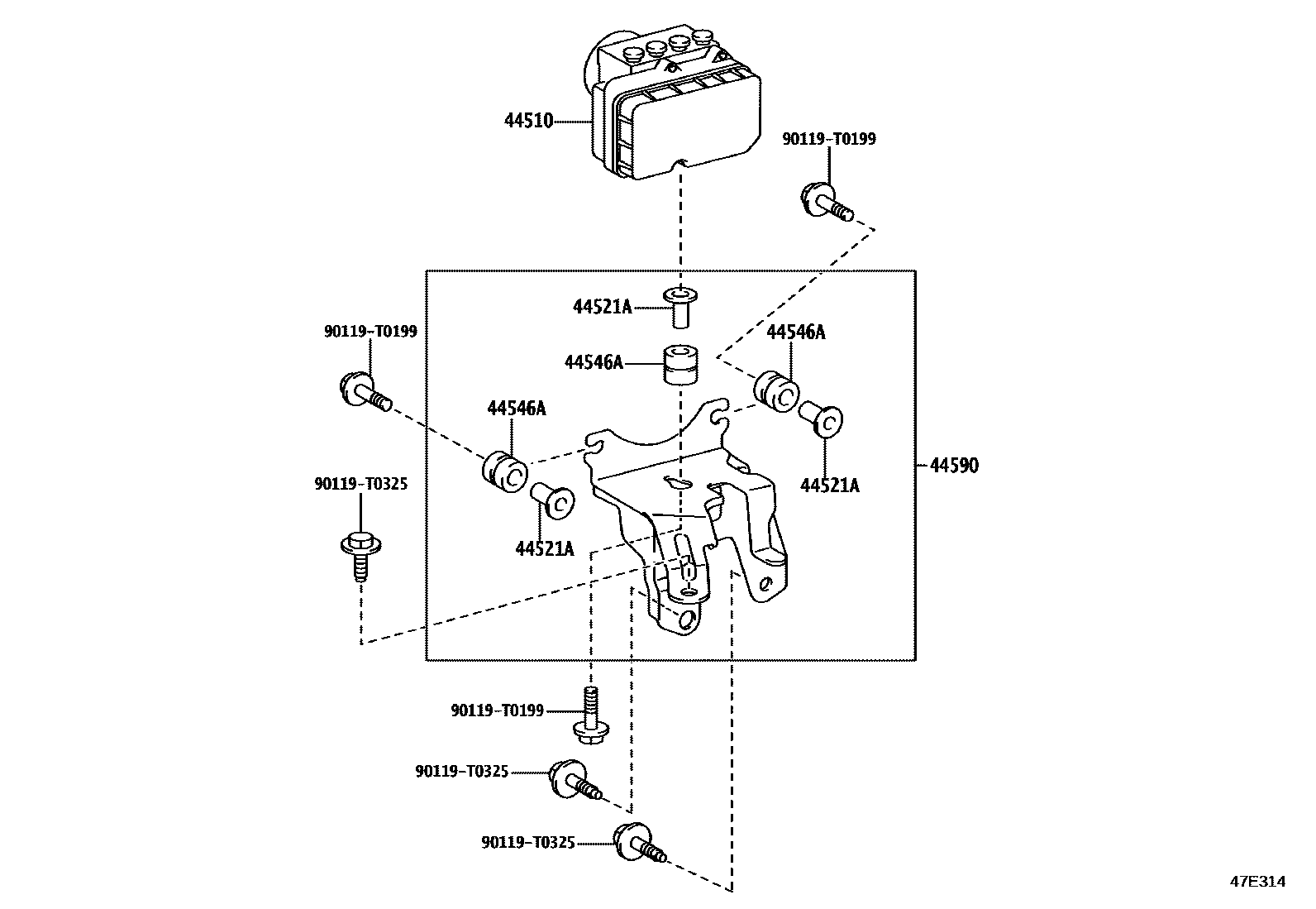 Toyota YARIS 制动配管和卡箍 EPC diagram — 47E314