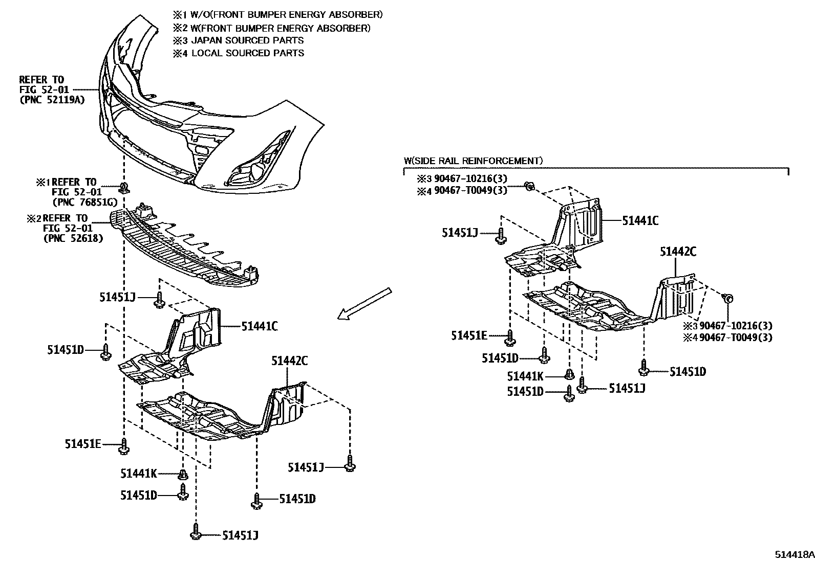 Toyota YARIS 悬架横梁和发动机底罩 EPC diagram — 514418A