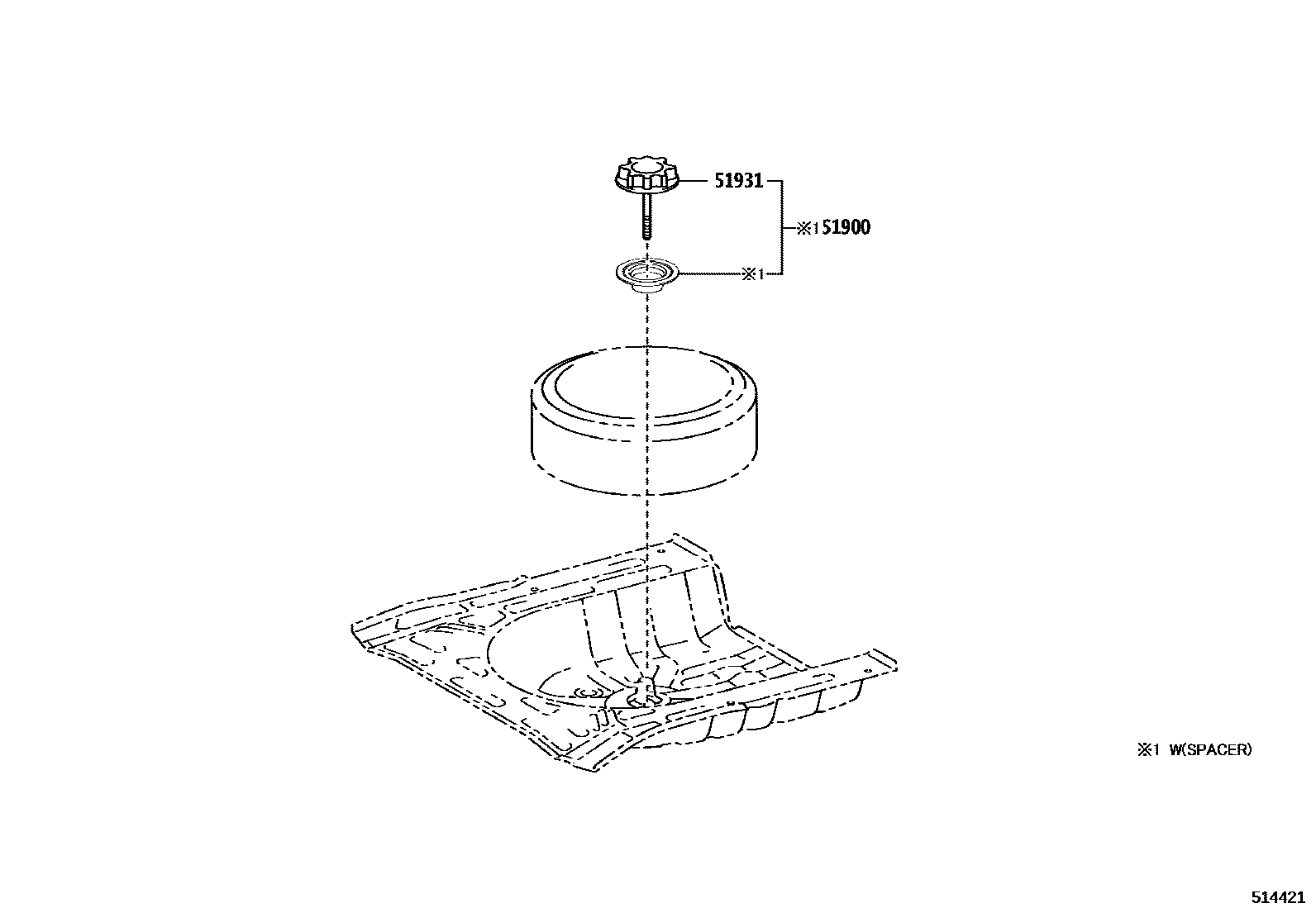 Toyota YARIS Spare tire rack EPC diagram — 514421