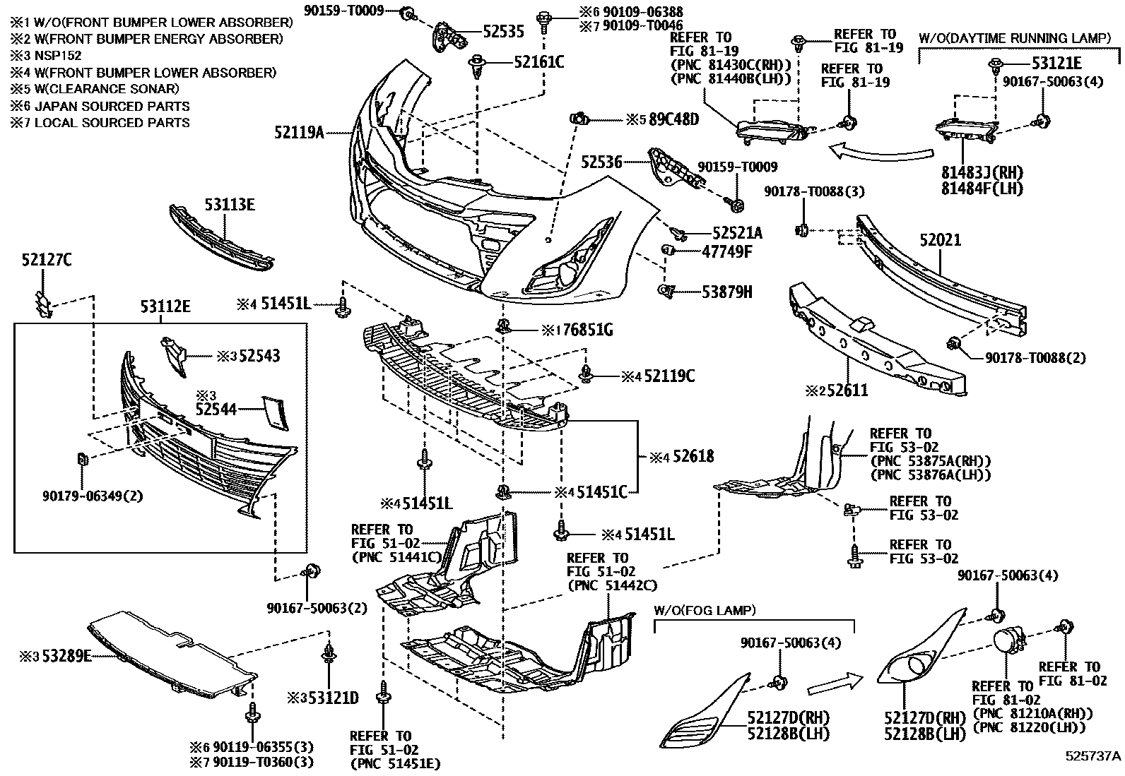 Toyota YARIS 前保险杠及附件 EPC diagram — 525737A