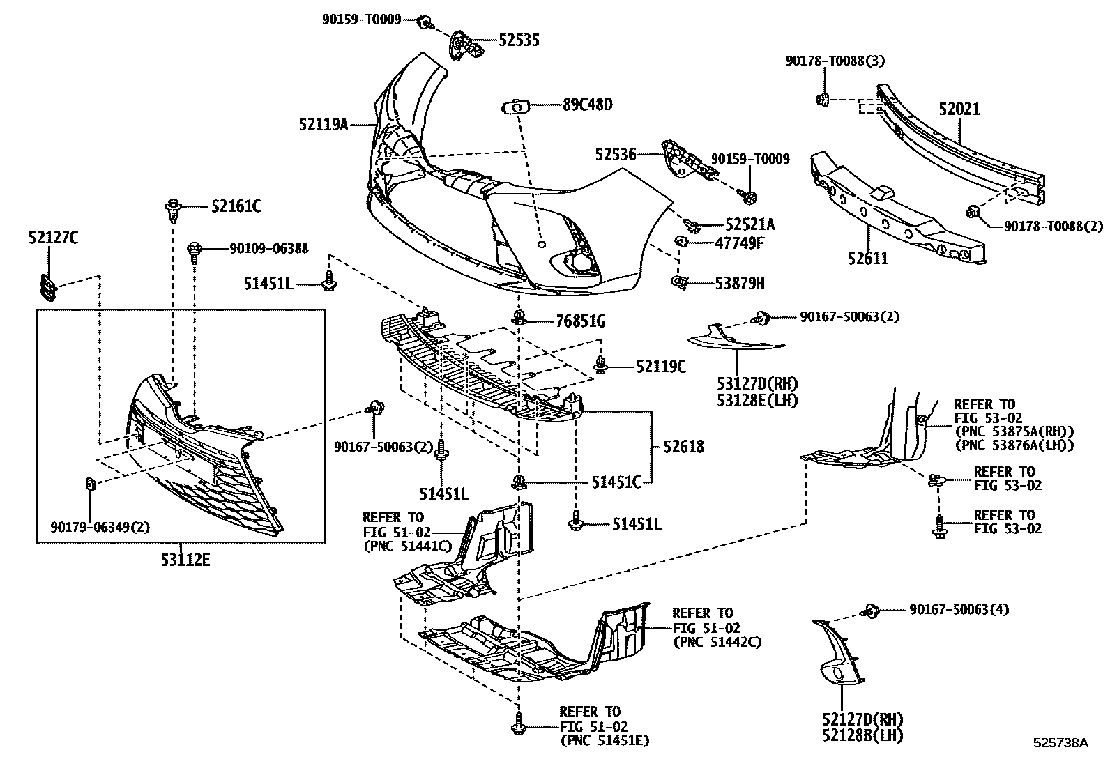 Toyota YARIS 前保险杠及附件 EPC diagram — 525738A