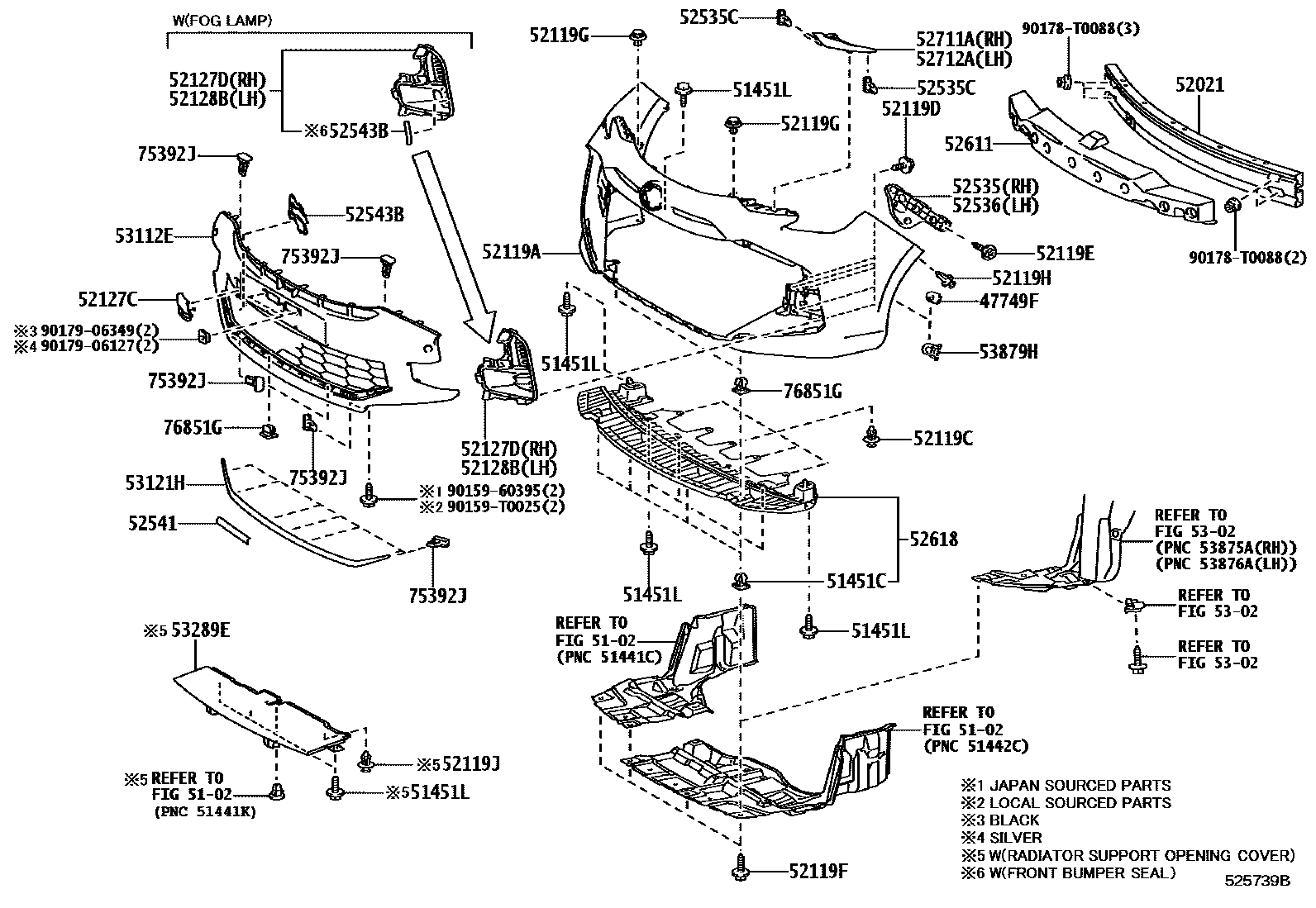 Toyota YARIS 前保险杠及附件 EPC diagram — 525739B