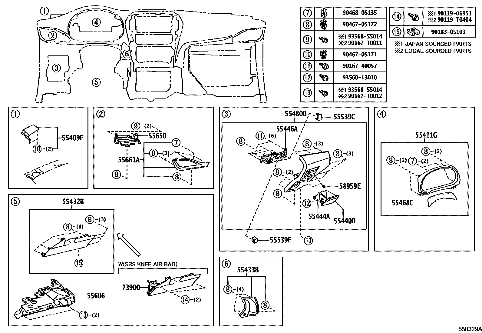 Toyota YARIS 仪表板和手套箱 EPC diagram — 558329A