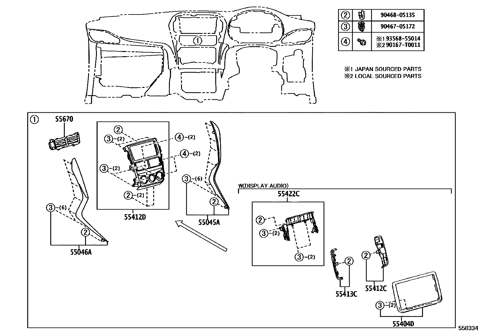 Toyota YARIS 仪表板和手套箱 EPC diagram — 558334