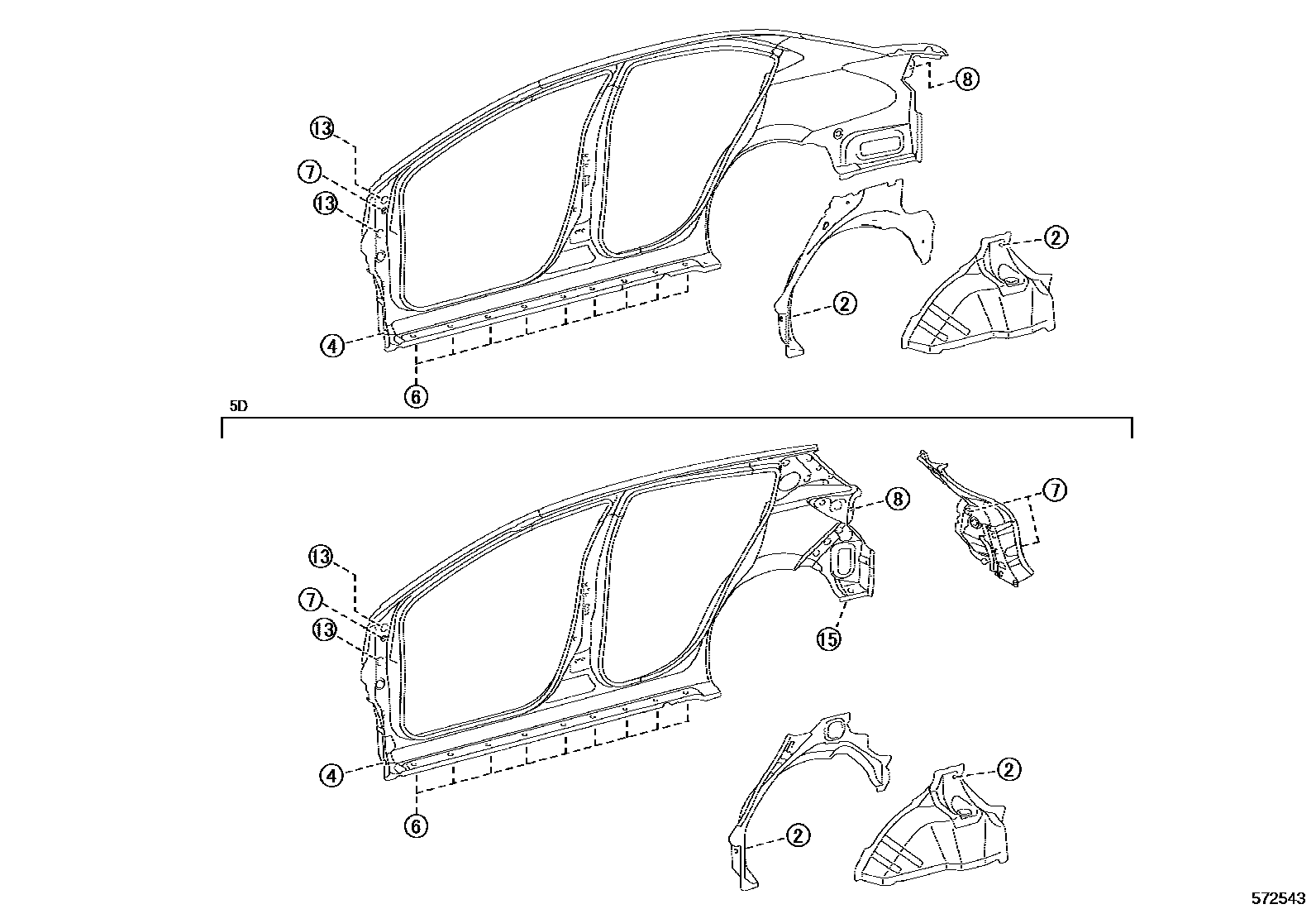 Toyota YARIS hole plug EPC diagram — 572543