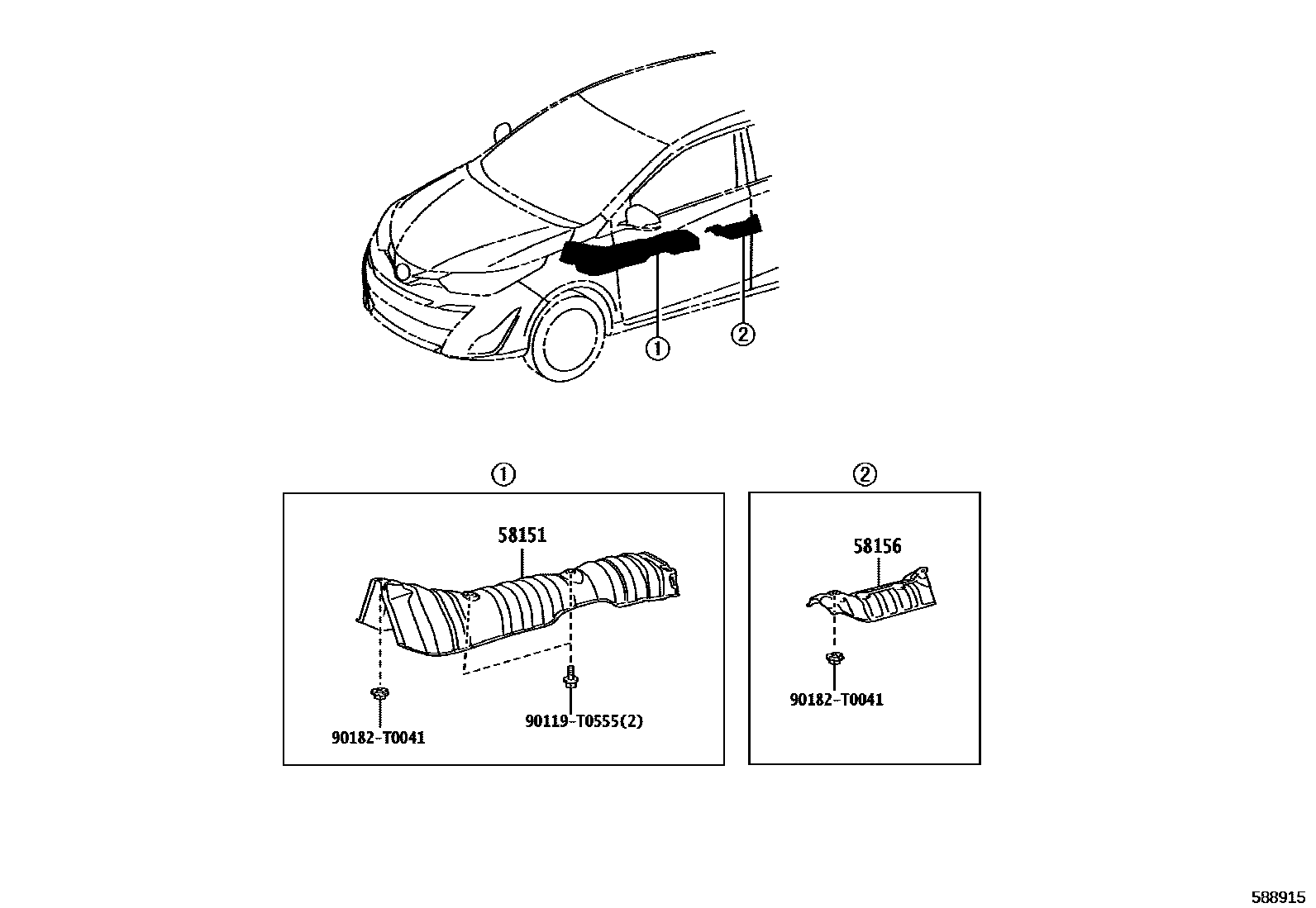 Toyota YARIS 地板隔热垫 EPC diagram — 588915