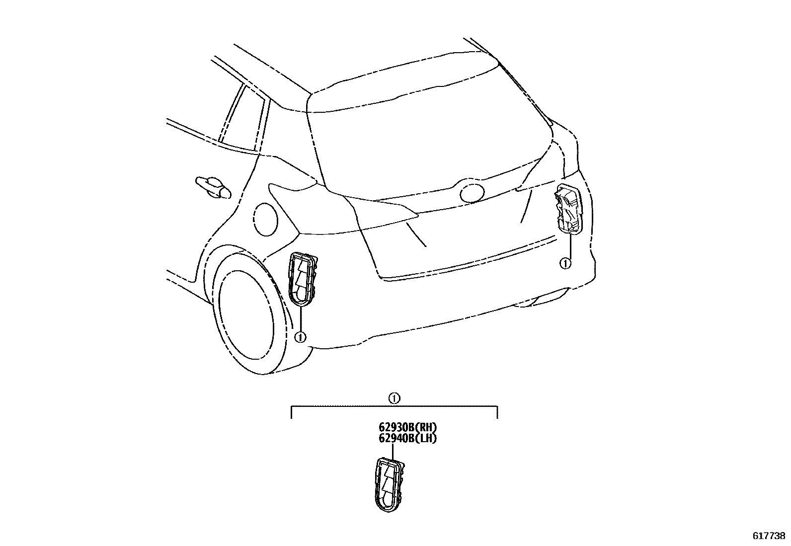 Toyota YARIS 车侧通风装置 EPC diagram — 617738