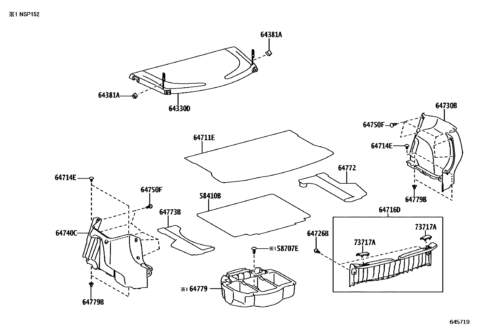 Toyota YARIS 底板和底板装饰罩 EPC diagram — 645719