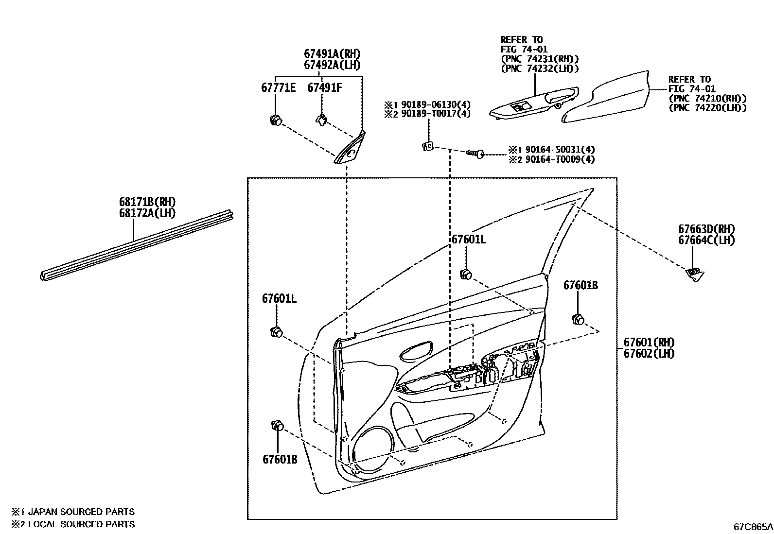 Toyota YARIS 前门板和前门玻璃 EPC diagram — 67C865A