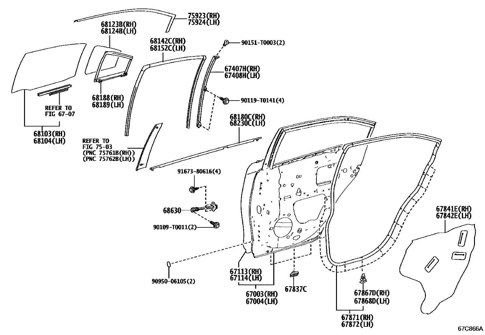 Toyota YARIS 后门板和后门玻璃 EPC diagram — 67C866A