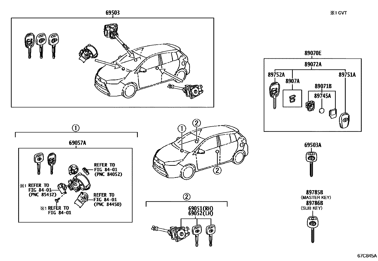 Toyota YARIS 锁芯组件 EPC diagram — 67C845A