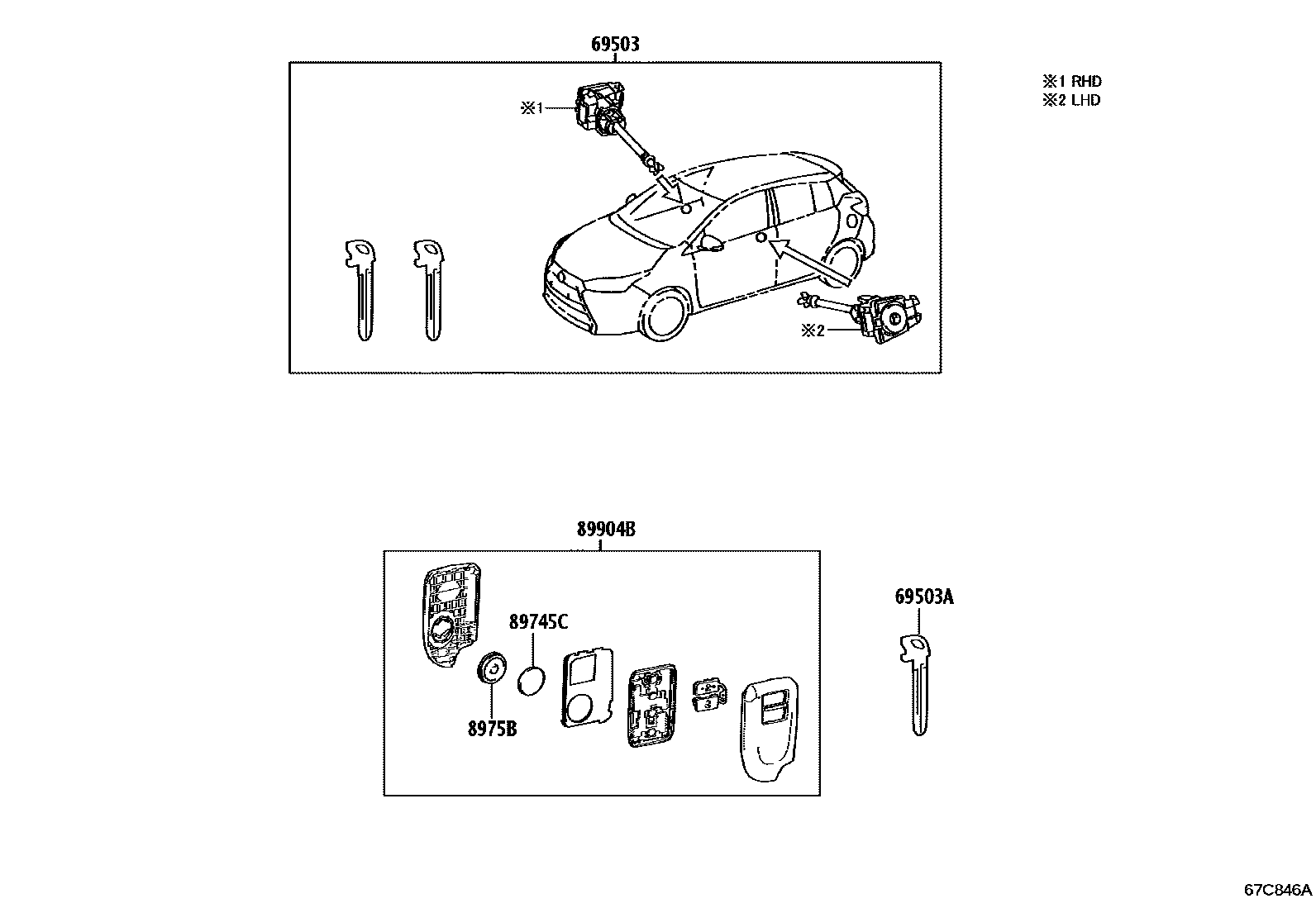 Toyota YARIS 锁芯组件 EPC diagram — 67C846A