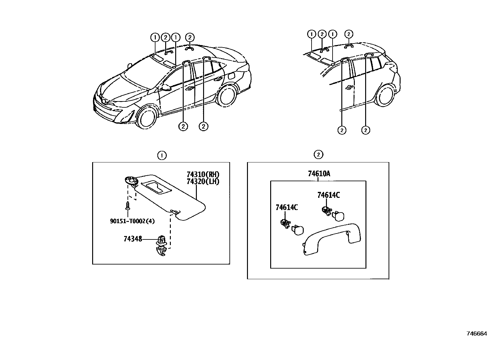 Toyota YARIS 扶手和遮阳板 EPC diagram — 746664