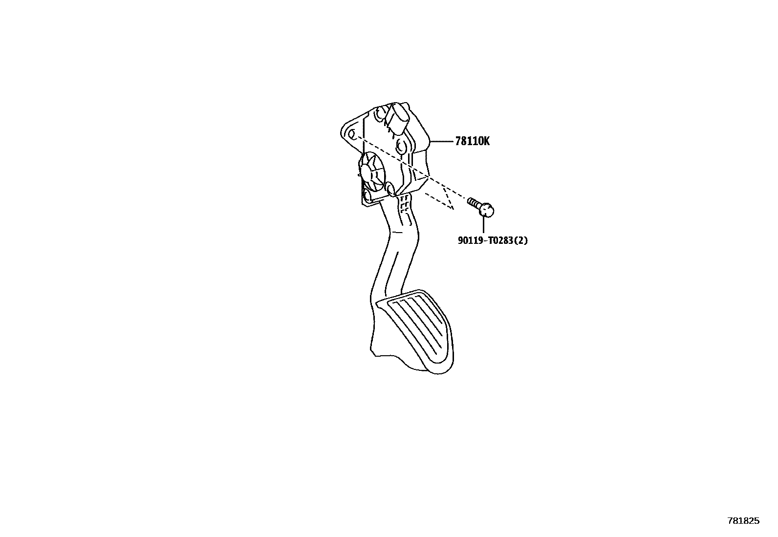 Toyota YARIS accelerator pedal connecting rod EPC diagram — 781825