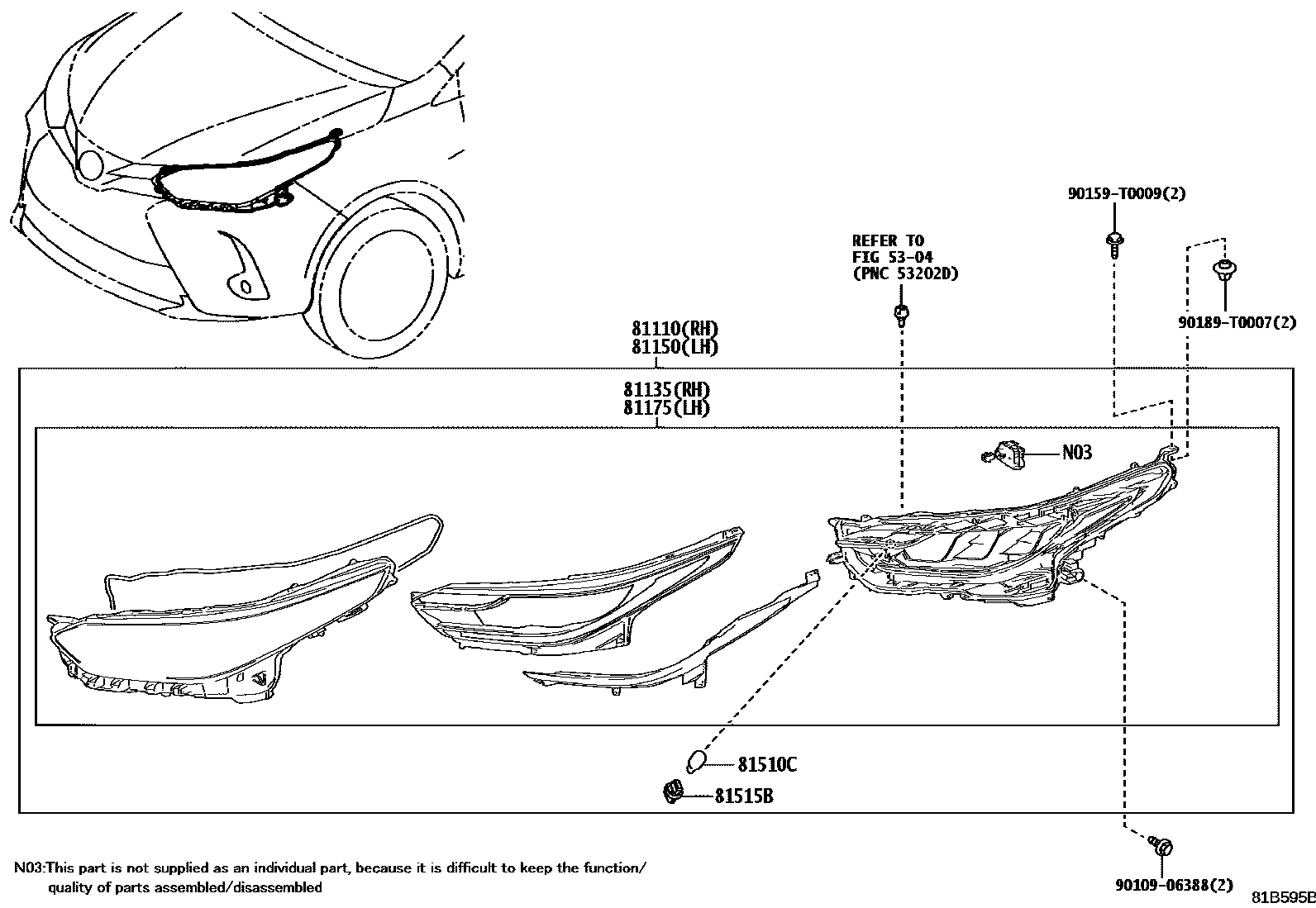Toyota YARIS Headlamp EPC diagram — 81B595B