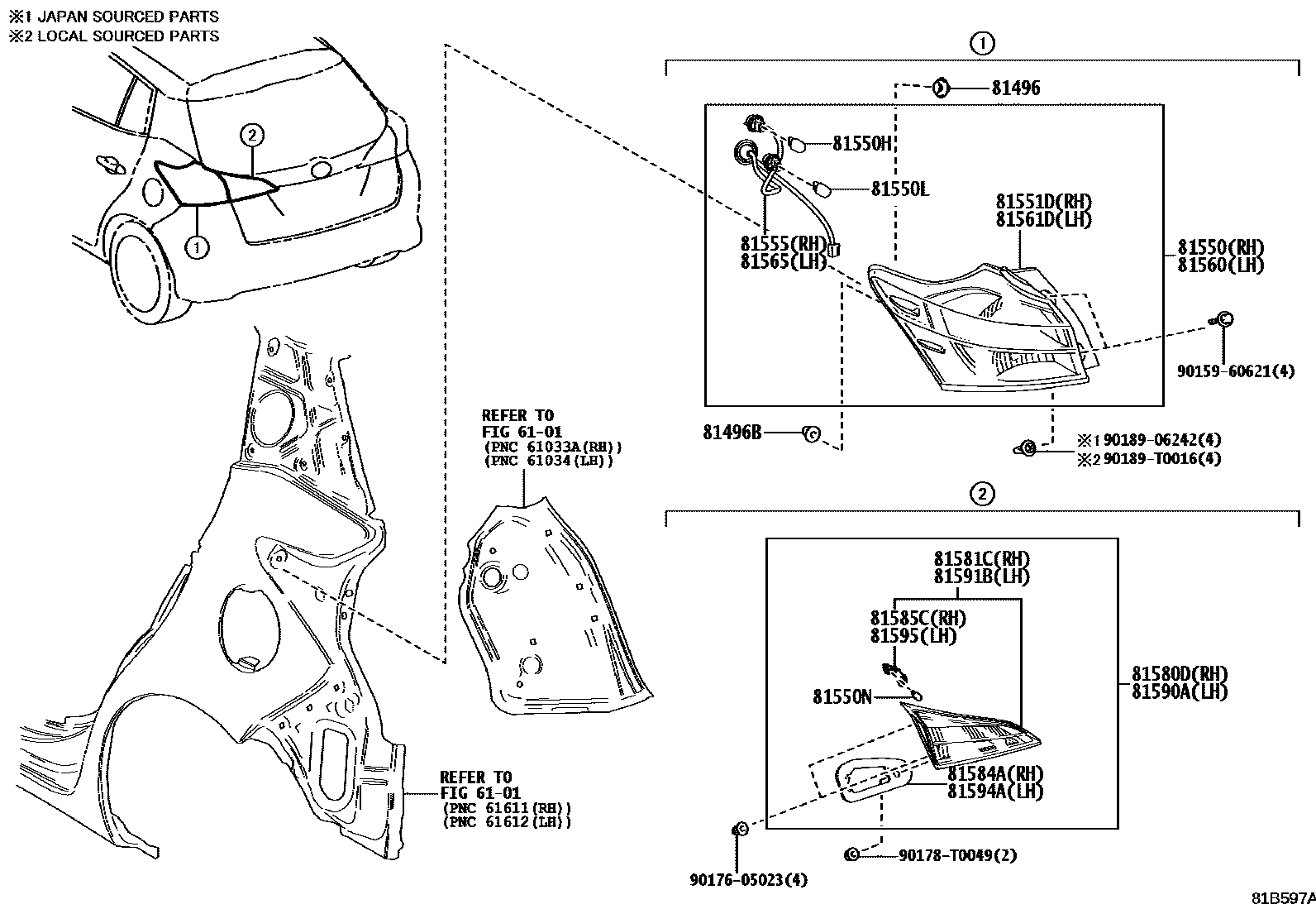 Toyota YARIS 后组合灯 EPC diagram — 81B597A