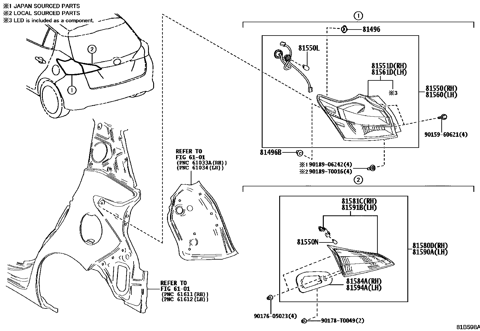 Toyota YARIS 后组合灯 EPC diagram — 81B598A
