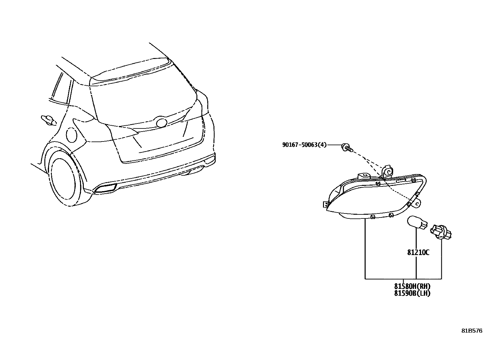 Toyota YARIS 后雾灯 EPC diagram — 81B576