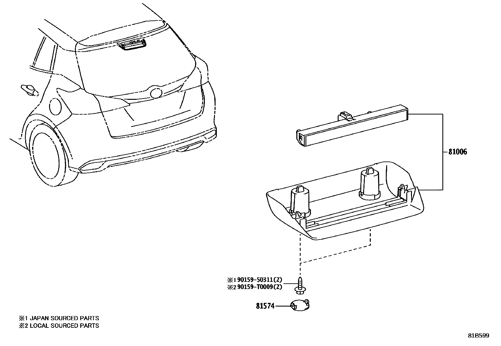 Toyota YARIS 高位刹车灯 EPC diagram — 81B599