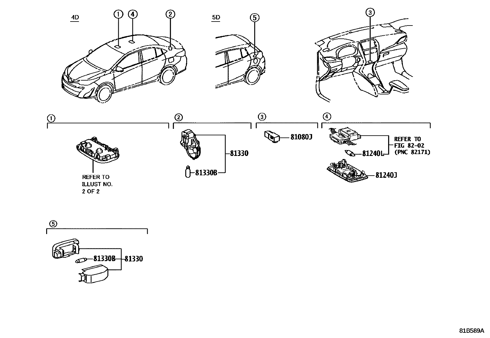 Toyota YARIS 车内灯 EPC diagram — 81B589A
