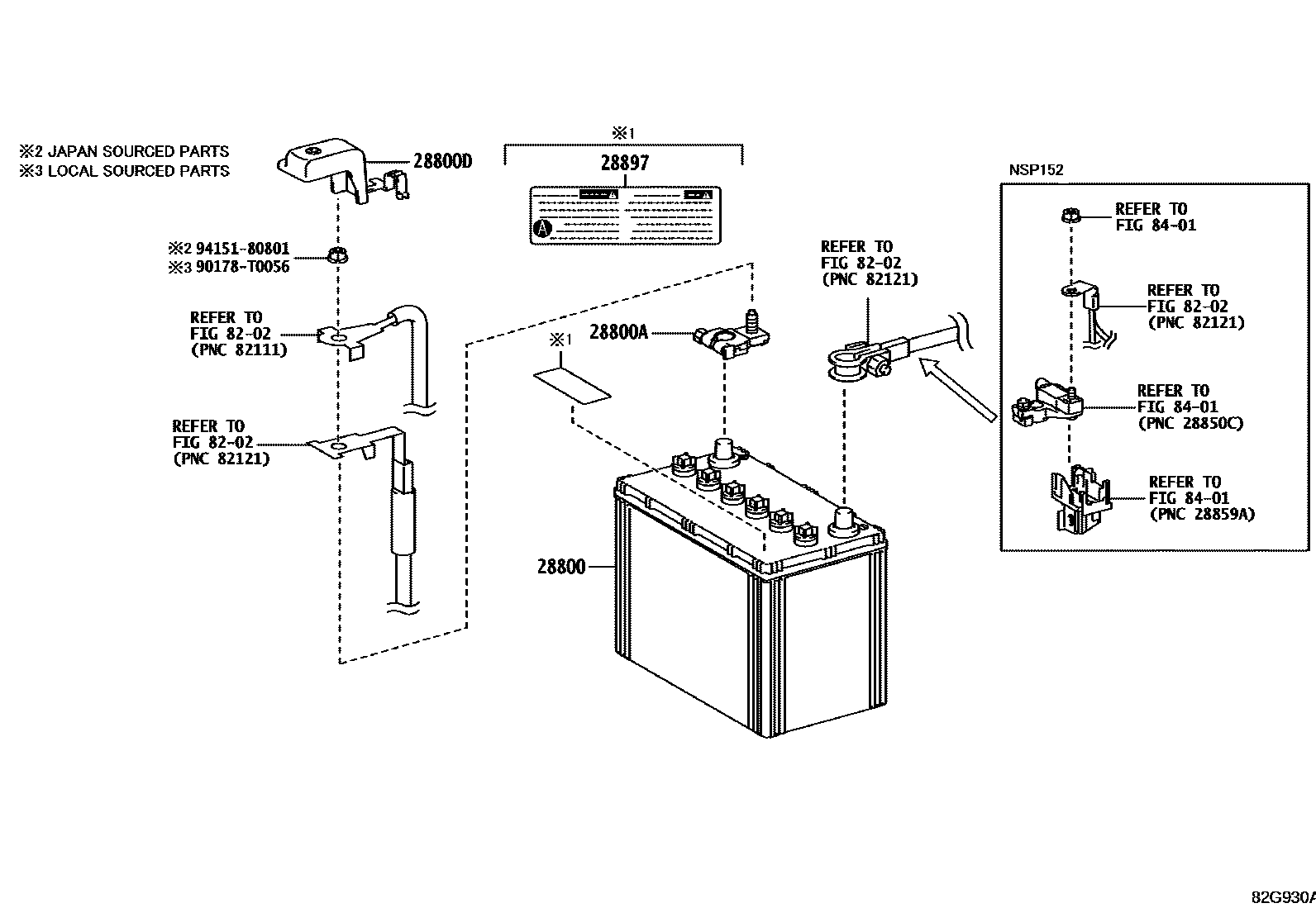 Toyota YARIS 蓄电池和蓄电池电缆 EPC diagram — 82G930A