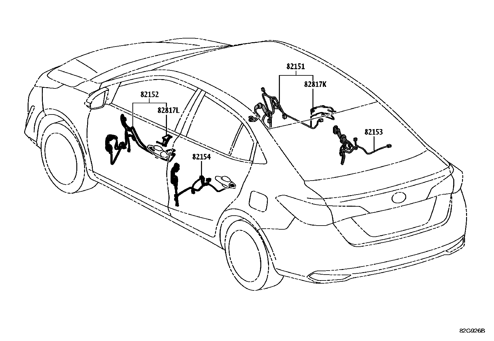 Toyota YARIS 线束和卡夹 EPC diagram — 82G926B