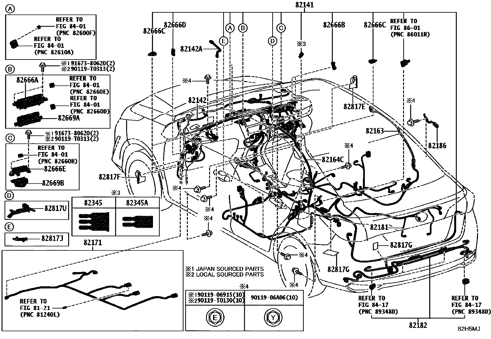 Toyota YARIS 线束和卡夹 EPC diagram — 82H5MJ