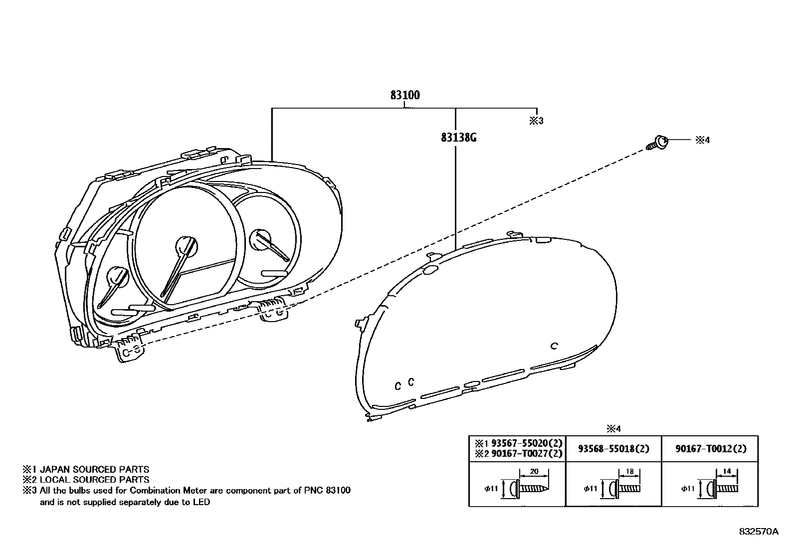 Toyota YARIS 仪表 EPC diagram — 832570A