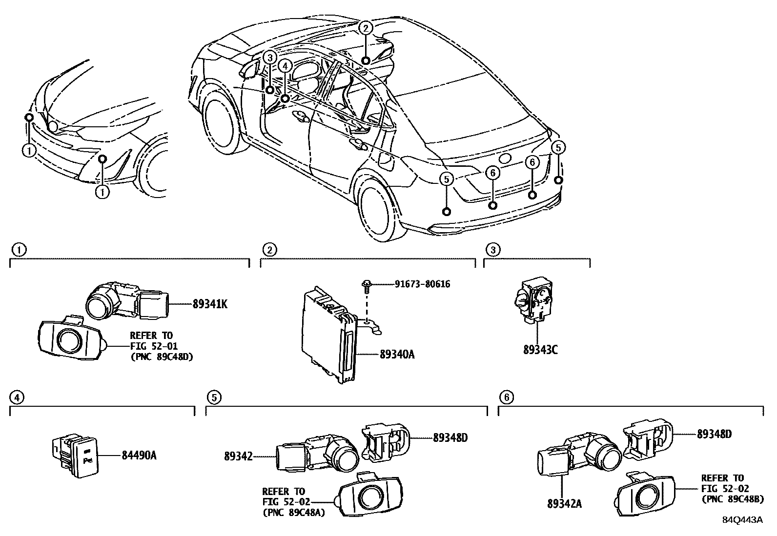 Toyota YARIS 测距雷达和倒车雷达 EPC diagram — 84Q443A