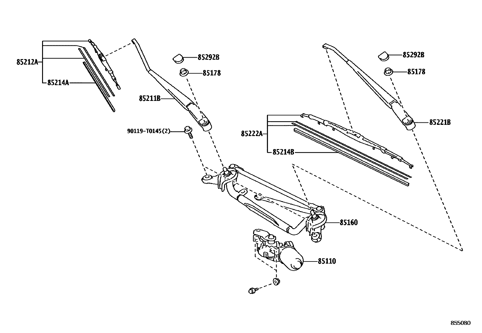 Toyota YARIS 挡风玻璃刮水器 EPC diagram — 855080