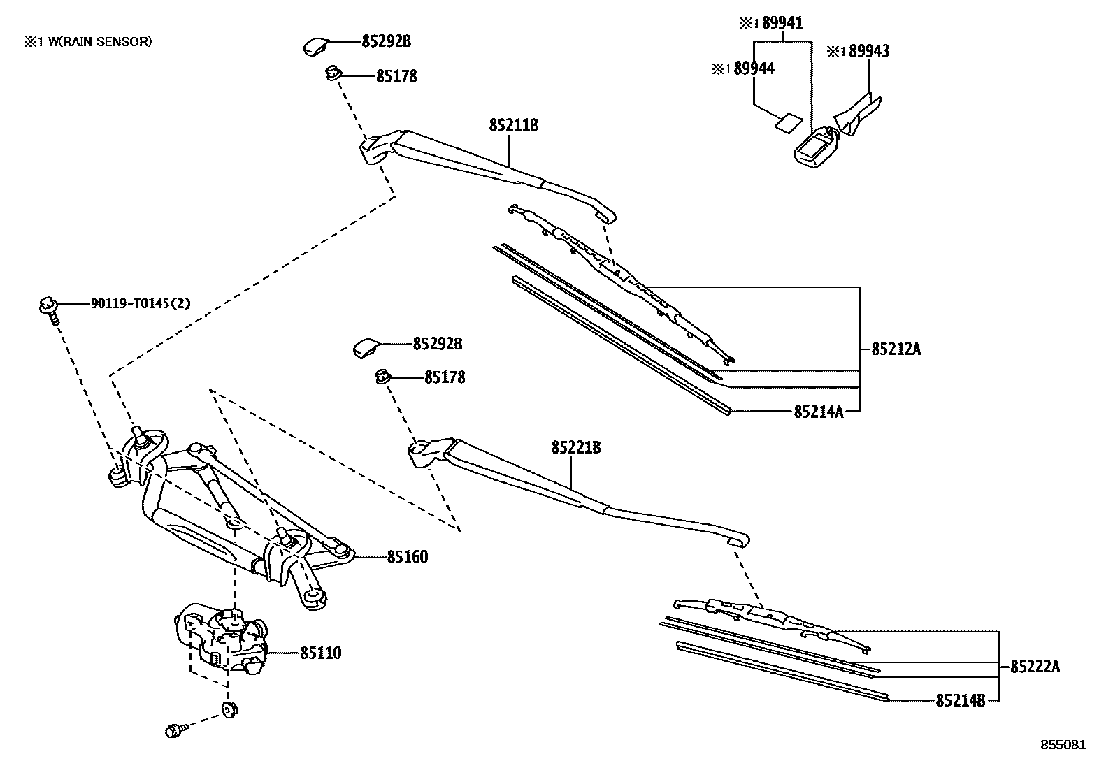 Toyota YARIS 挡风玻璃刮水器 EPC diagram — 855081