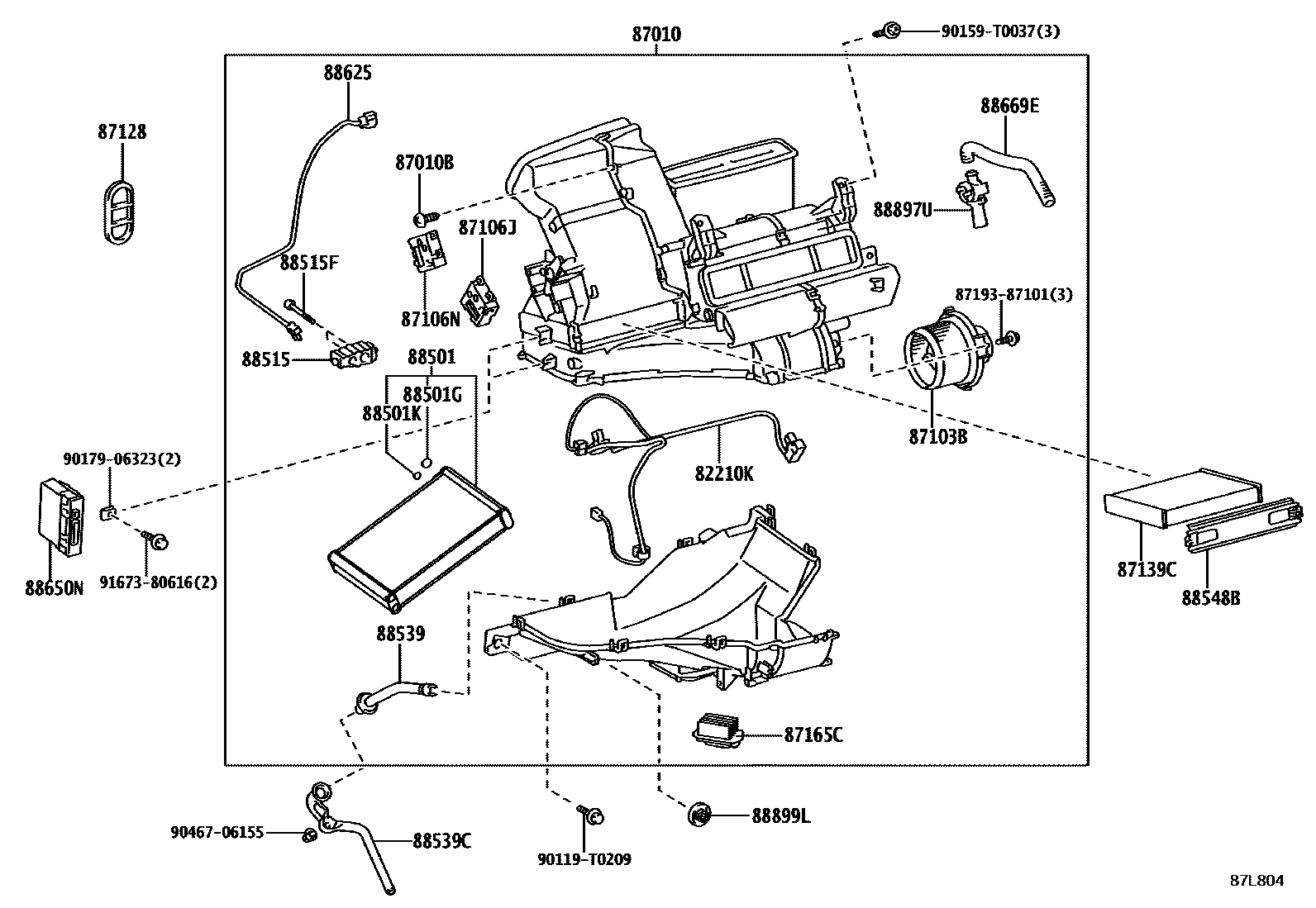 Toyota YARIS 暖风和空调系统 - 冷却器组件 EPC diagram — 87L804