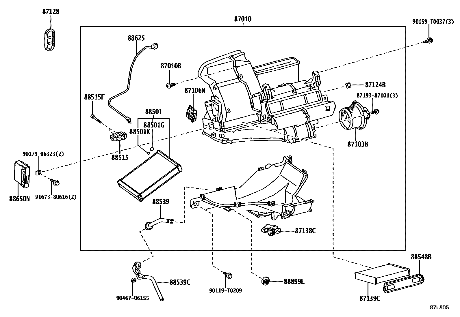 Toyota YARIS 暖风和空调系统 - 冷却器组件 EPC diagram — 87L805