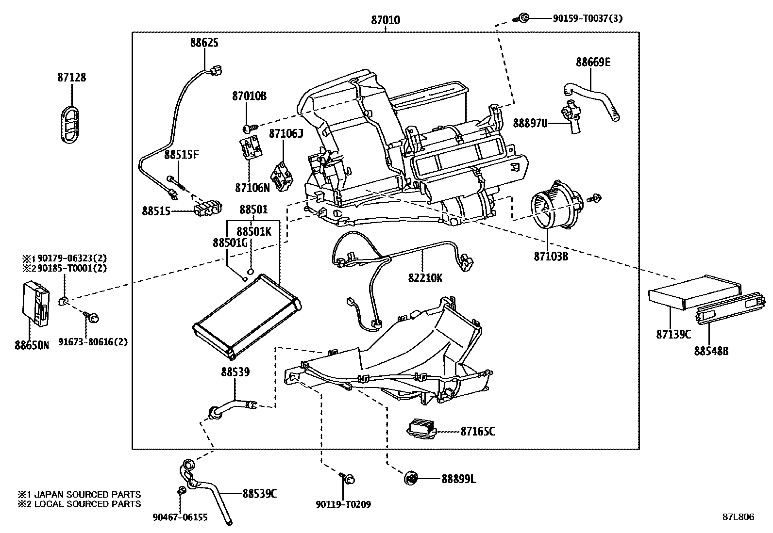 Toyota YARIS 暖风和空调系统 - 冷却器组件 EPC diagram — 87L806