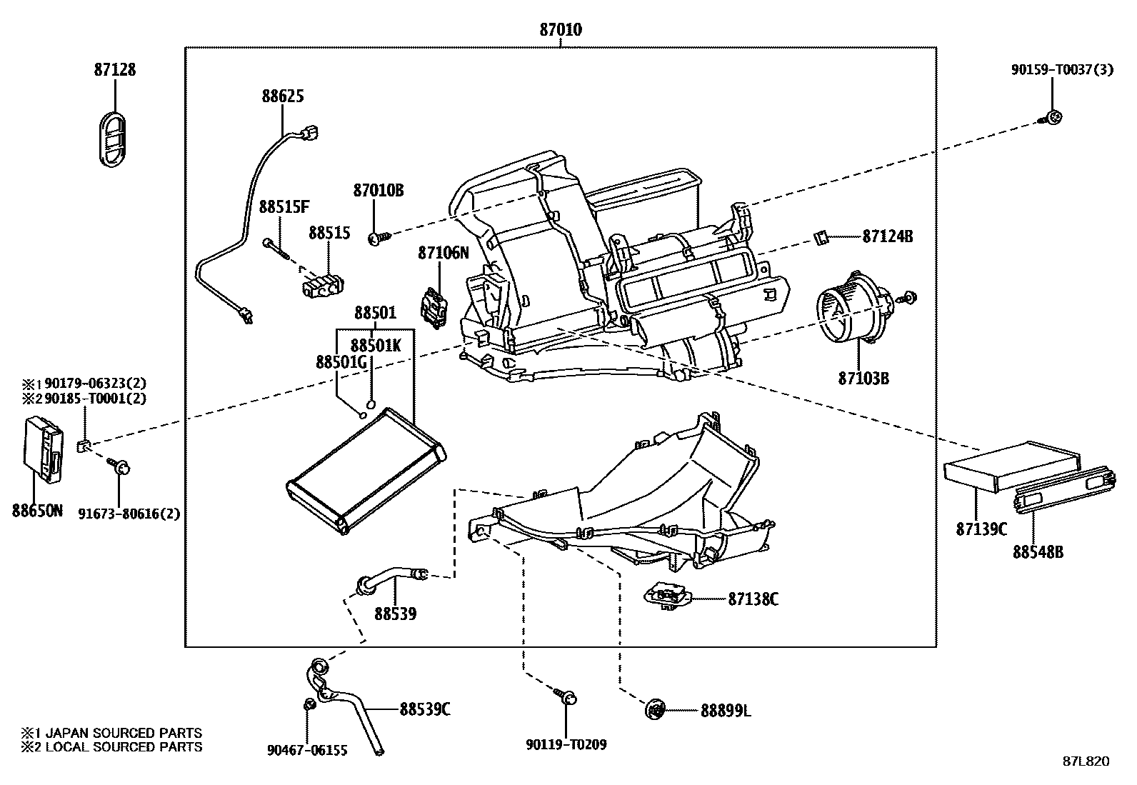 Toyota YARIS 暖风和空调系统 - 冷却器组件 EPC diagram — 87L820