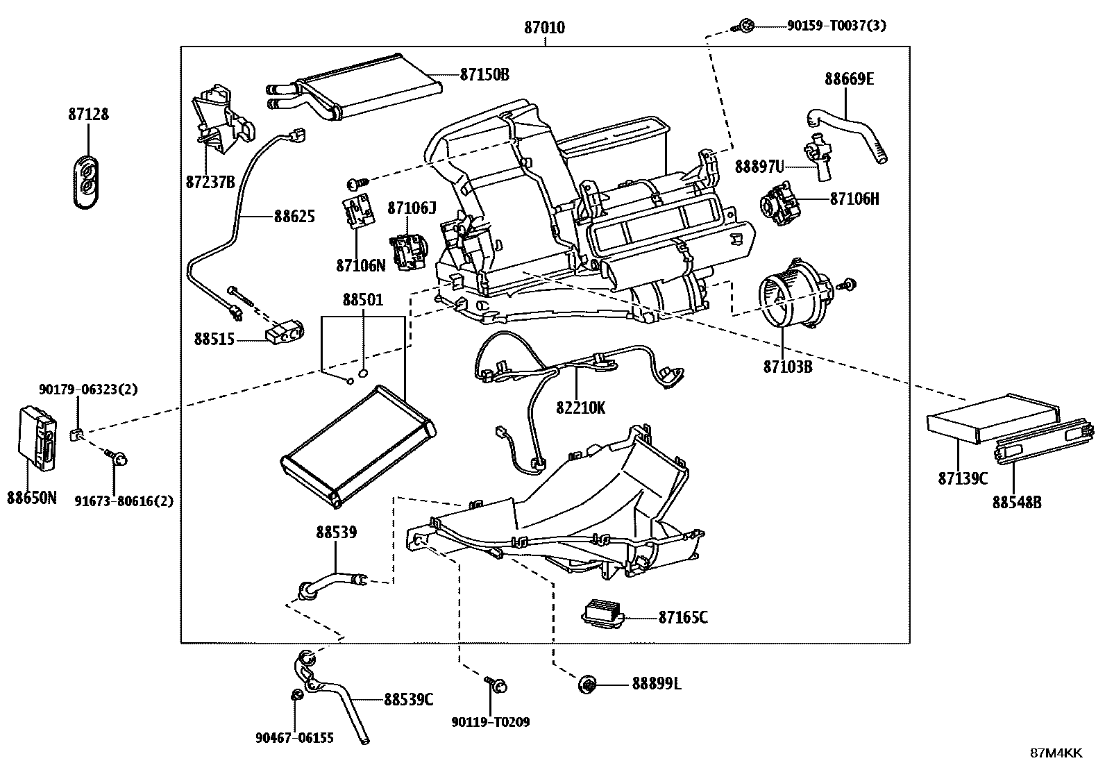 Toyota YARIS 暖风和空调系统 - 冷却器组件 EPC diagram — 87M4KK