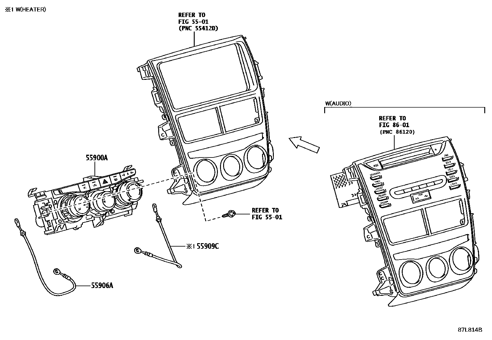 Toyota YARIS 暖风和空调系统 - 控制器和风管 EPC diagram — 87L814B