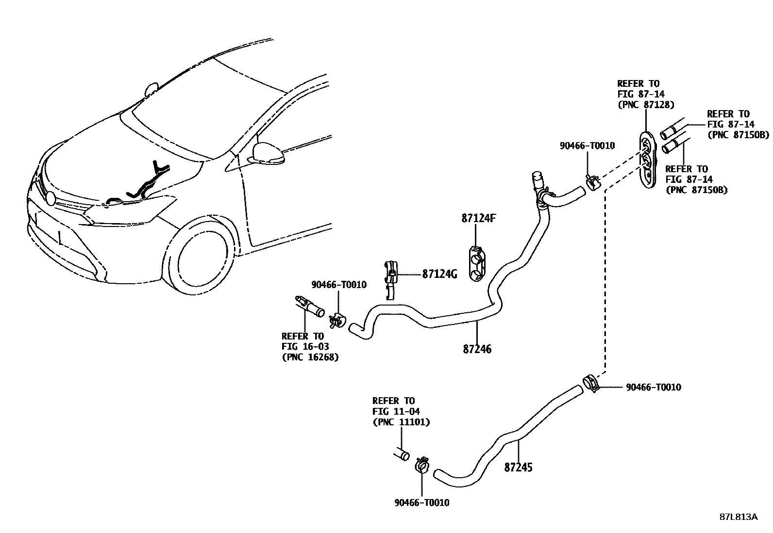 Toyota YARIS 暖风和空调系统 - 水管 EPC diagram — 87L813A
