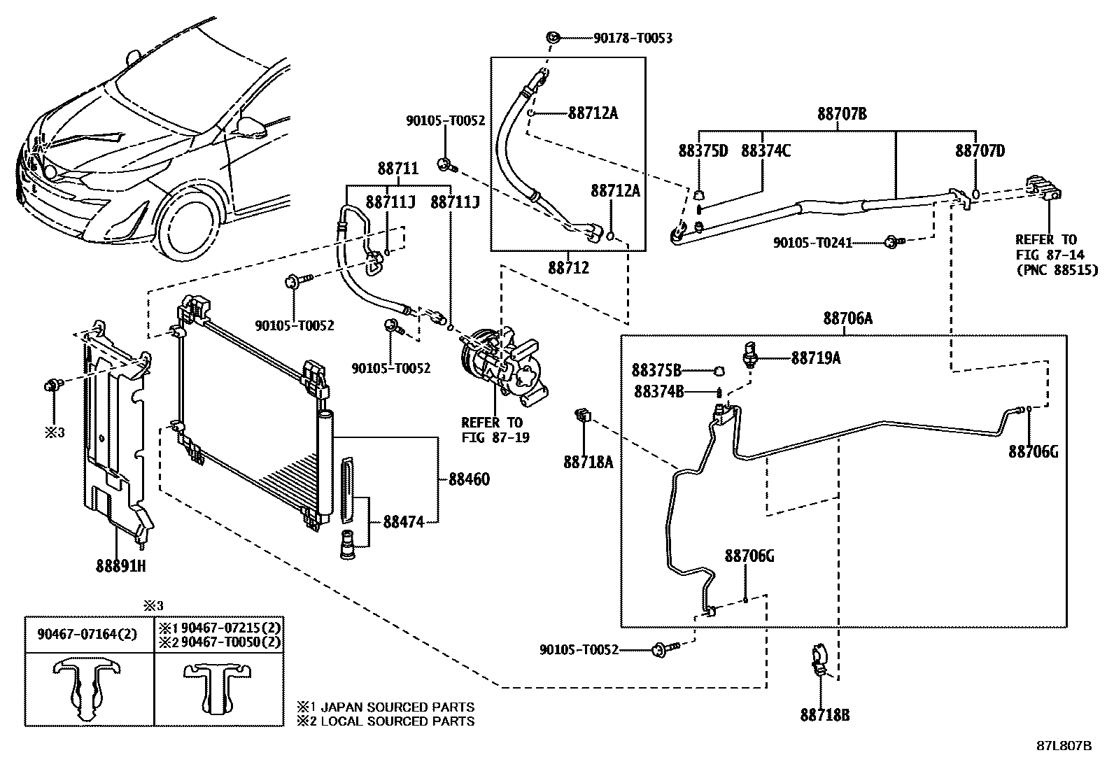 Toyota YARIS Heating & Air Conditioning - Cooler Piping EPC diagram — 87L807B