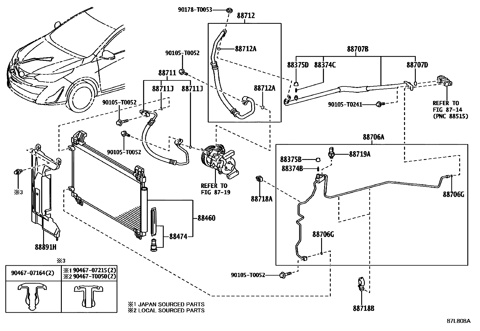 Toyota YARIS Heating & Air Conditioning - Cooler Piping EPC diagram — 87L808A