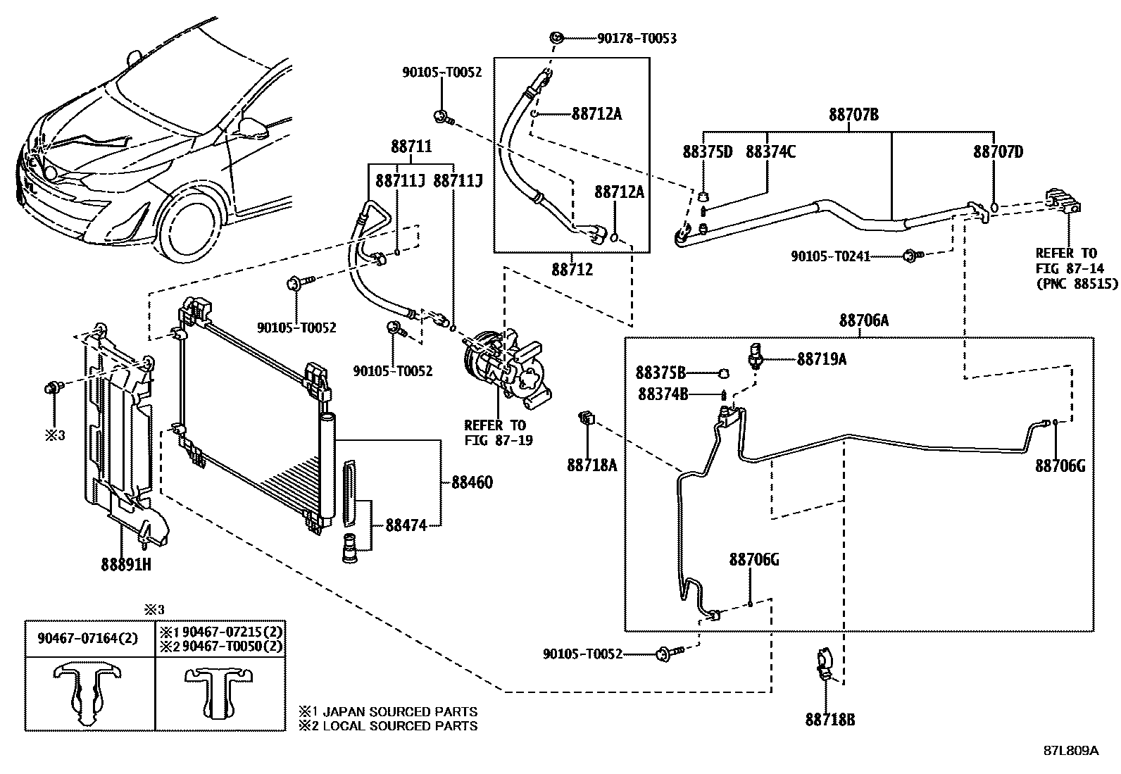 Toyota YARIS Heating & Air Conditioning - Cooler Piping EPC diagram — 87L809A