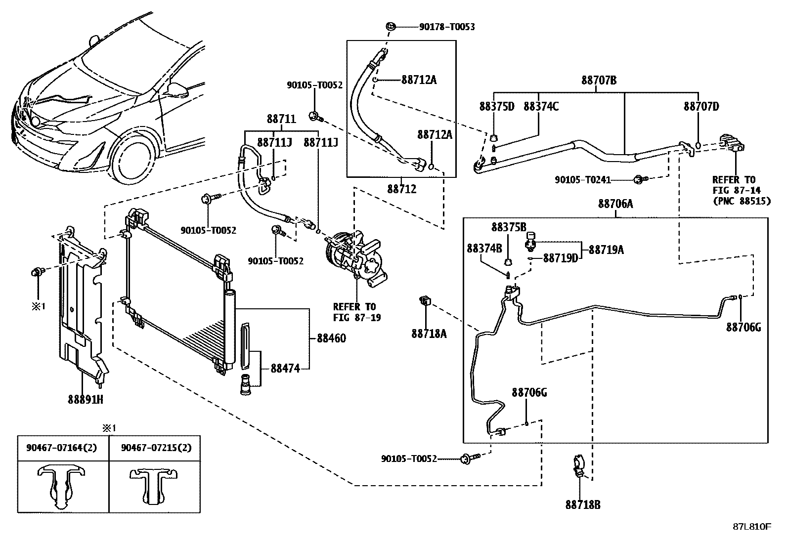 Toyota YARIS Heating & Air Conditioning - Cooler Piping EPC diagram — 87L810F